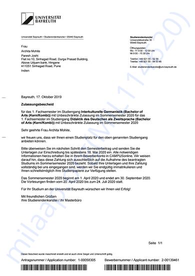Admission letter