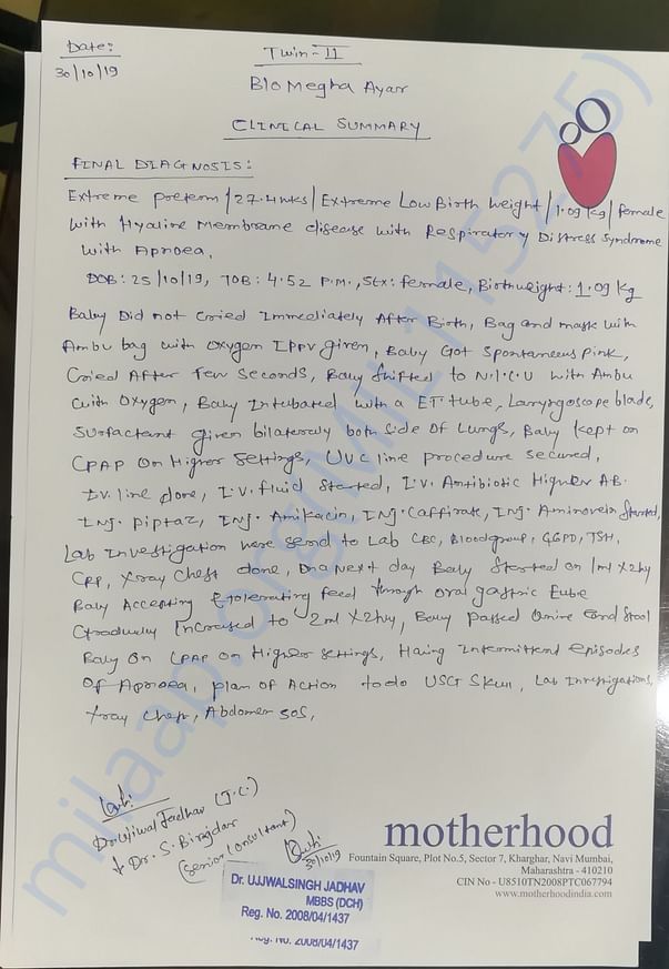 Clinical summary second baby girl