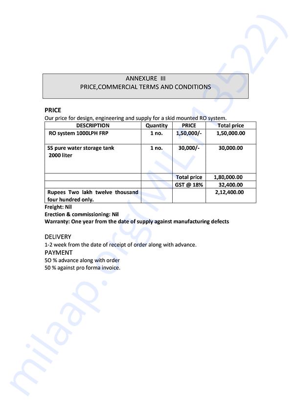 Water Plant Invoice