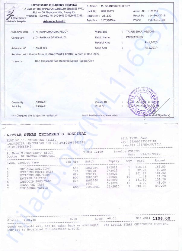 Advance and Medical Bills