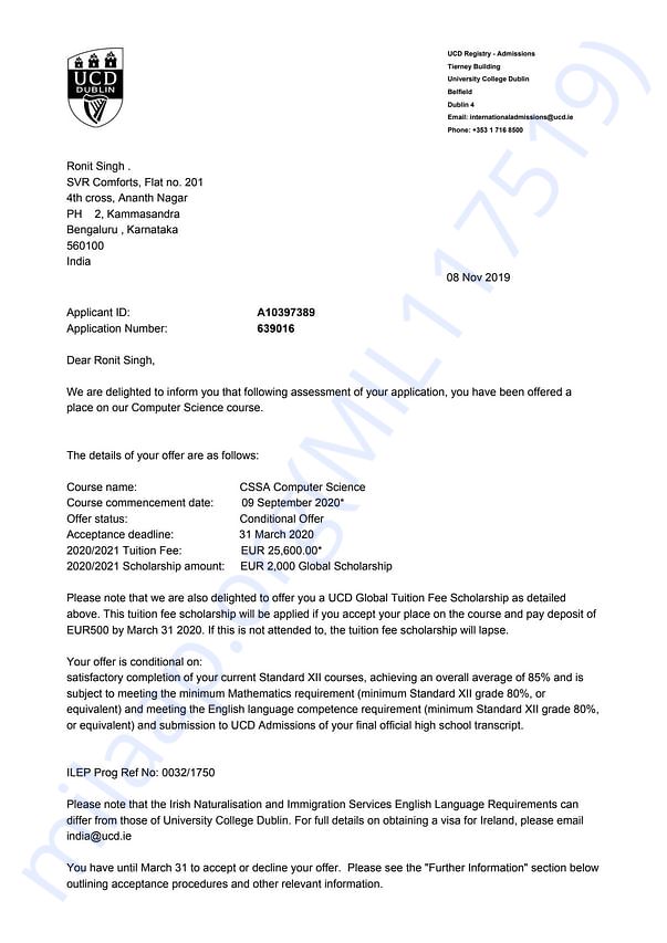 Admission letter