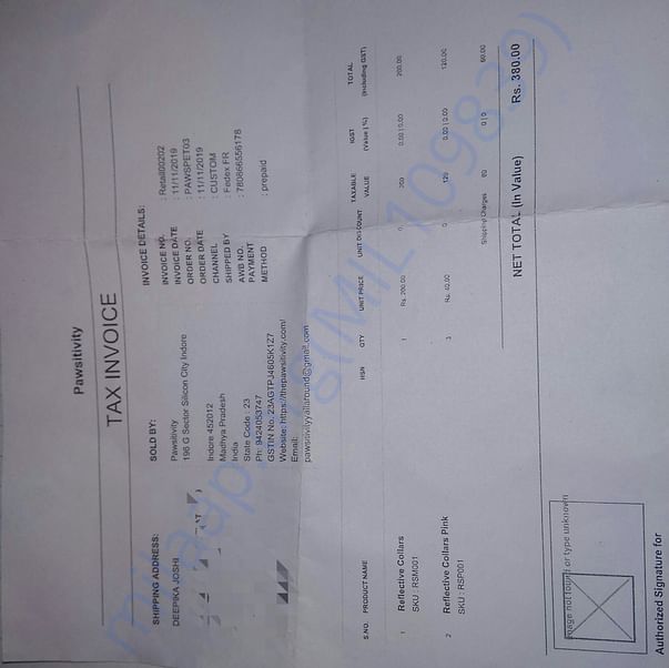 Receipt of my payment
