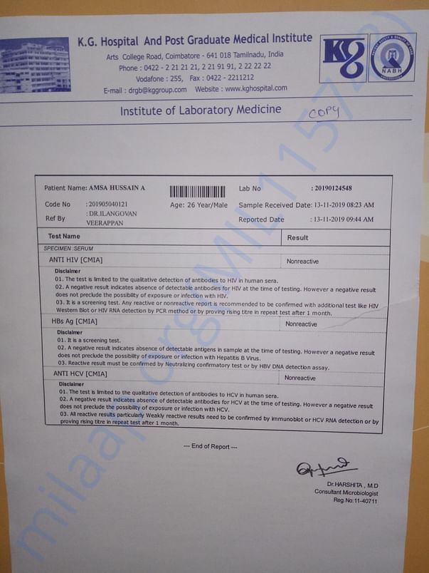 Blood Test Report