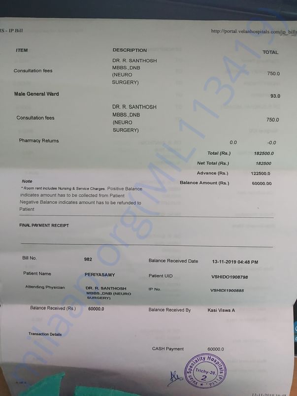 Hospital surgery and admission related bills