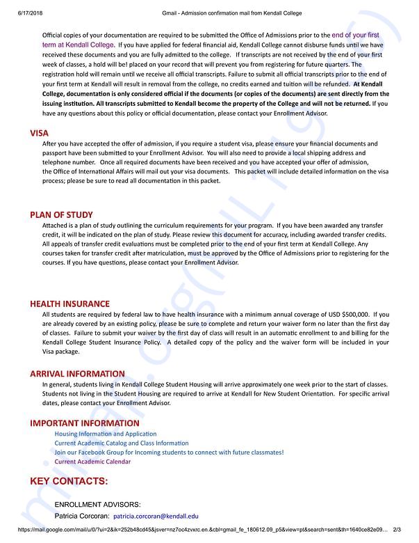 Admission Letter