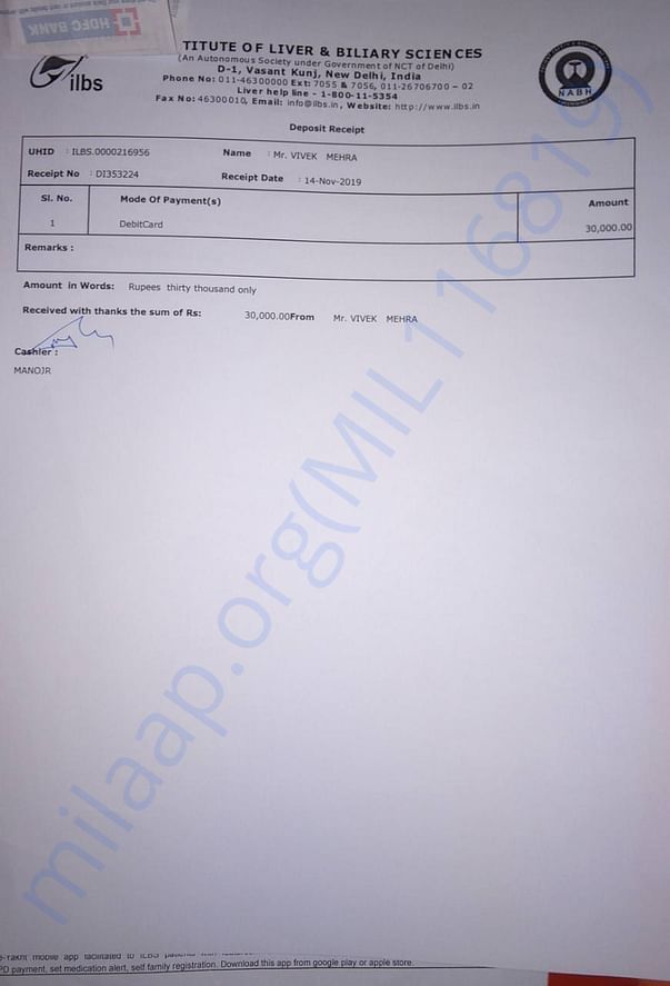 bill of institute of liver and bilary science vasant kunj ...thank you