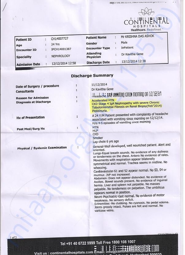 CKD Stage 4 diagnosis in Dec 2014