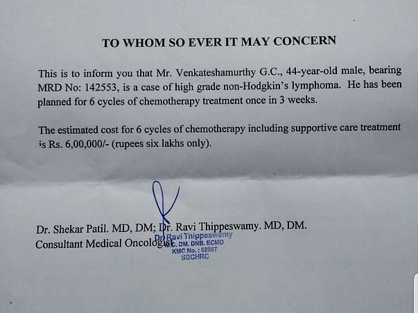 Help Venkatesh Fight High-Grade Non-Hodgkin Lymphoma (NHL)