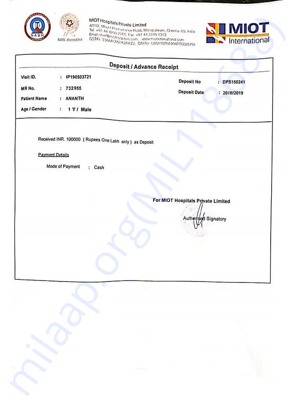 Receipt of 1 Lakh