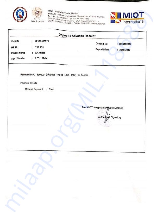 Receipt of 3 Lakh