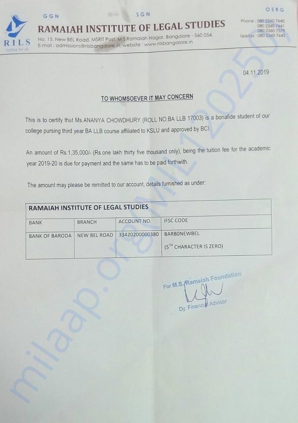 Demand letter from college