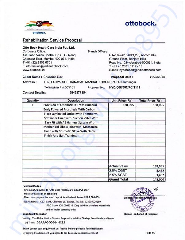 Estimate for Artificial Hand