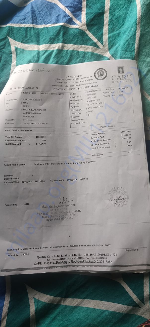 Care Hospitals Treatment Bills