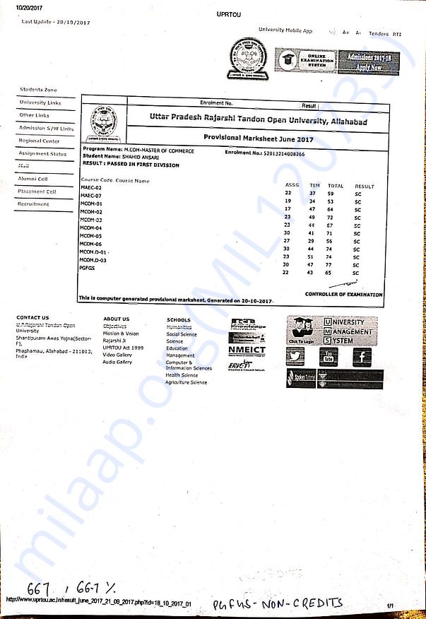 Last academic Marksheet