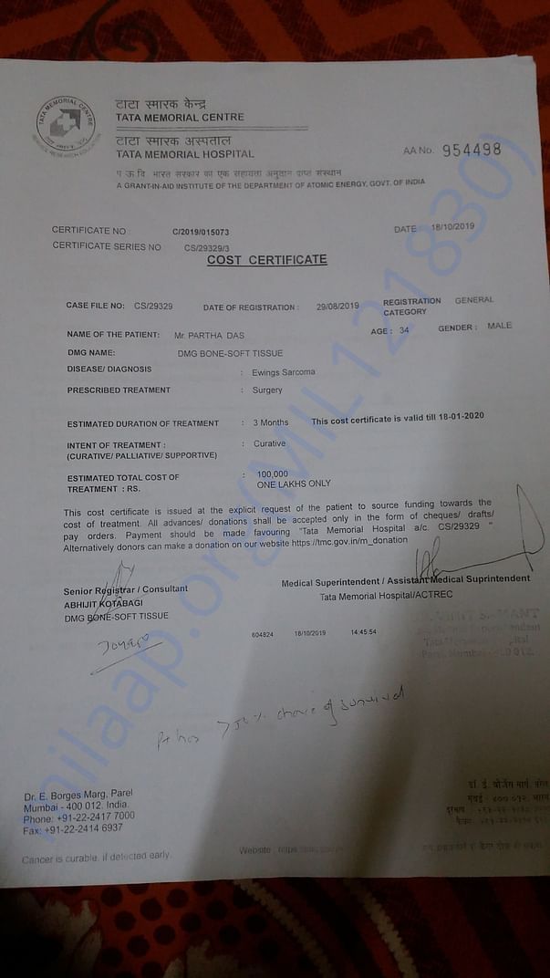 COST CERTIFICATE FOR CHEMOTHERAPY