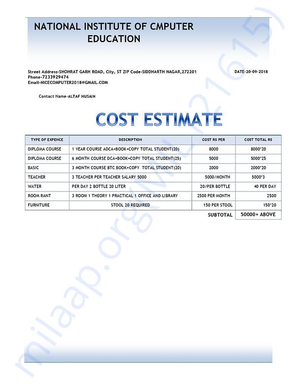 COST ESTIMATE