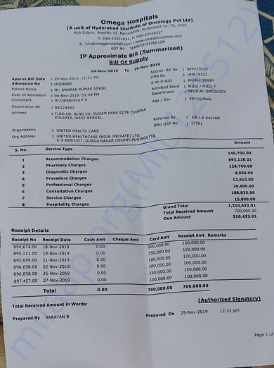 latest Hospital bill