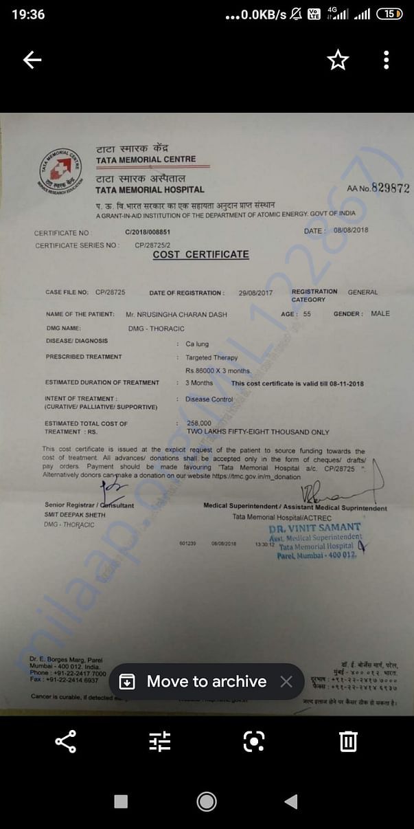Cost certificate for three months