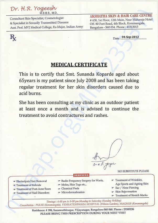 Continued treatment for acid burns