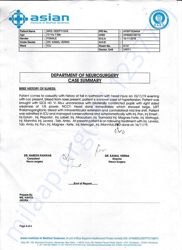 Medical case summary of my Mother.