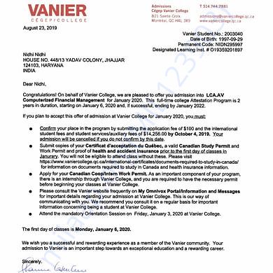 Admission letter