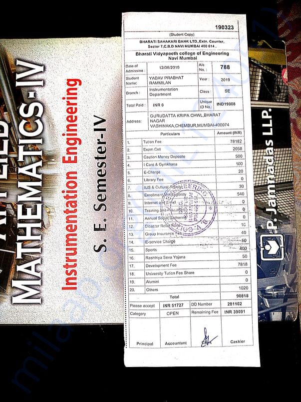 fees receipt of college expenses