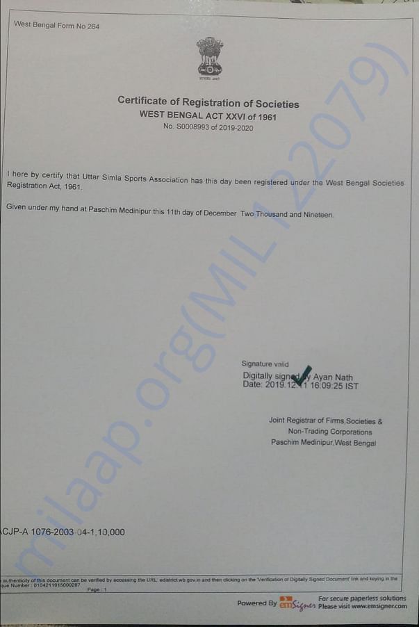 Club Registration Certificate