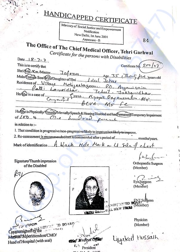 Mother Handicapped Certificate