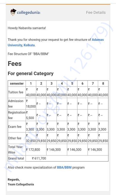 My educational expencess from Adamas univercity, Barasat, kolkata