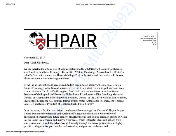 Admission letter