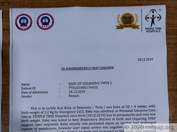 Help Twins of Vedavathi Recover