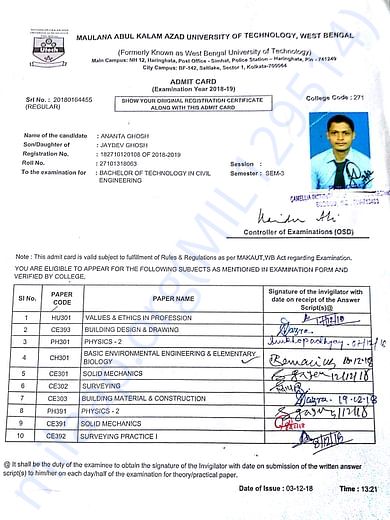 3rd semester Admit Card