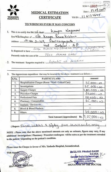 Cost estimation letter