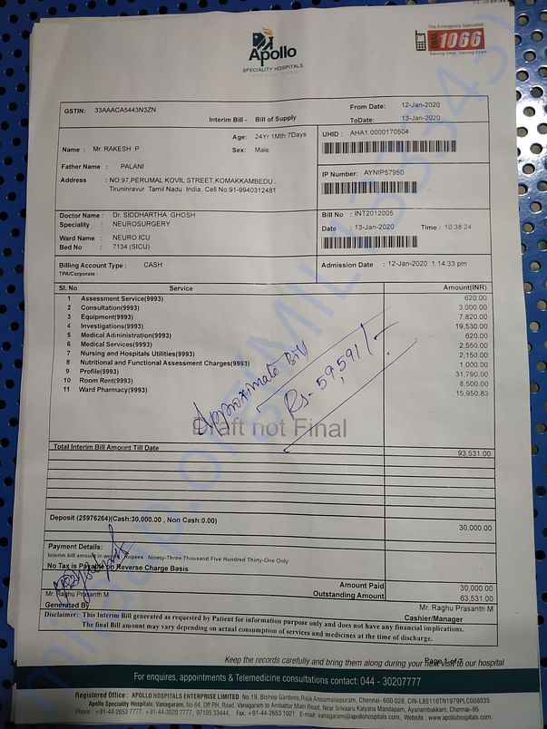 Apollo hospital discharge summary and Bill