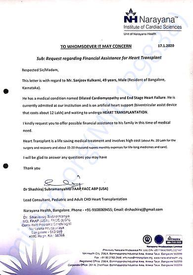 Narayana Hrudayalaya Cardiologist Letter
