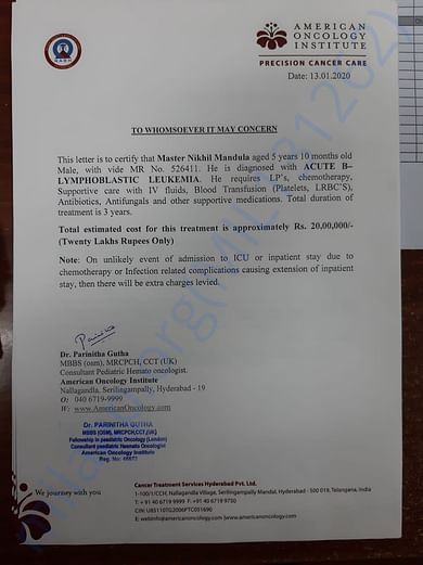 Treatment Estimate Letter