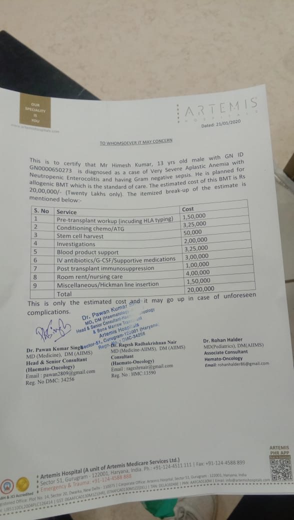 Help Himesh fight severe Aplastic Anemia | Milaap