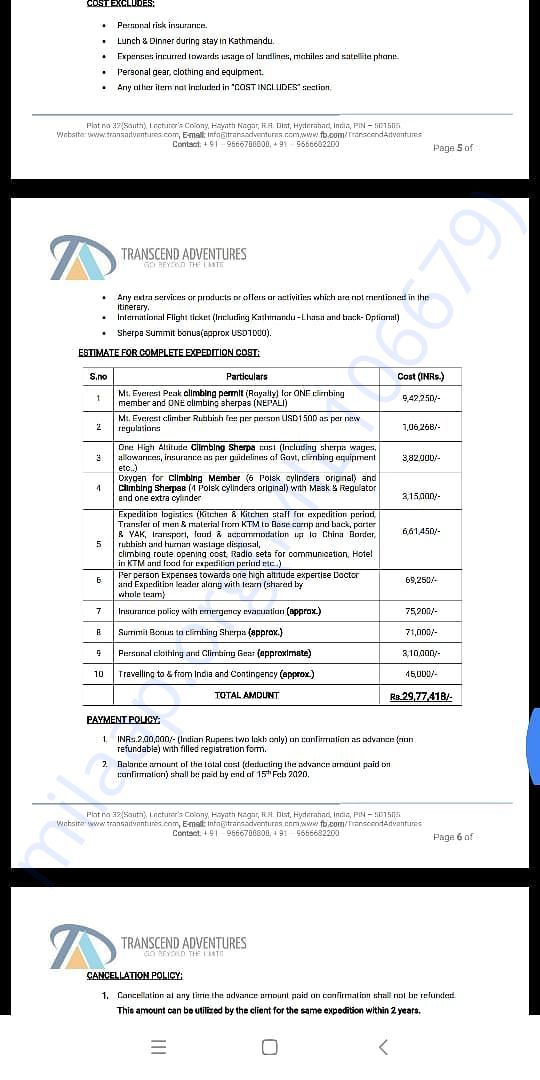 Invitation for climbing Mt Everest - Page 6 - Estimated Expenses
