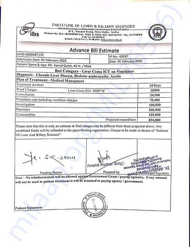 Hospital has provided advance bill estimate