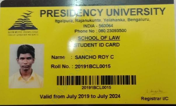 Identity card provided by the University