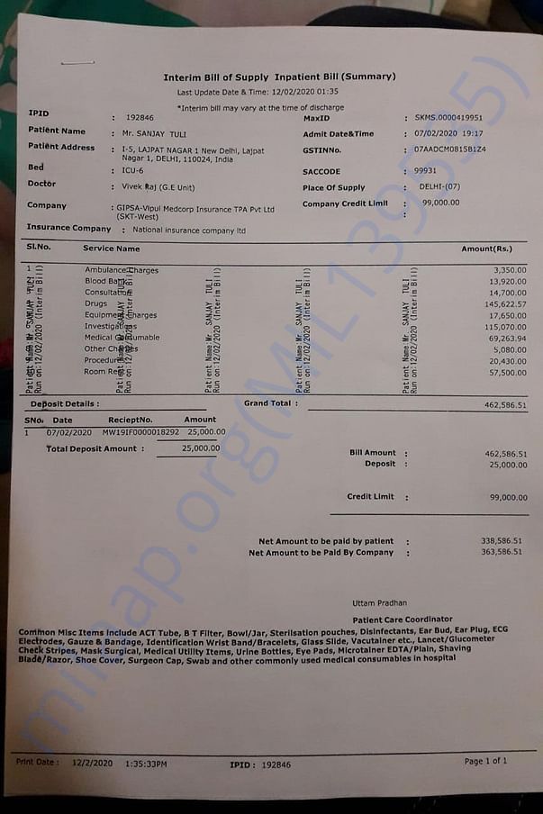 Bill as on 12-Feb-2020