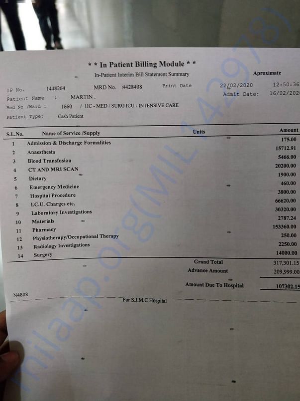ICU charges as on Feb 22nd