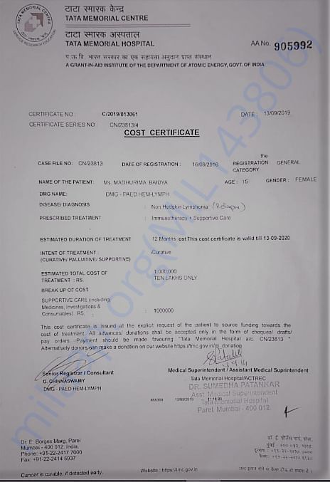 Medical Documents i.e., Cost Certificate