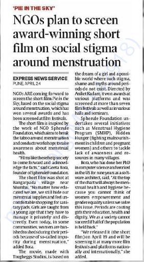 Award for short film on Menstruation