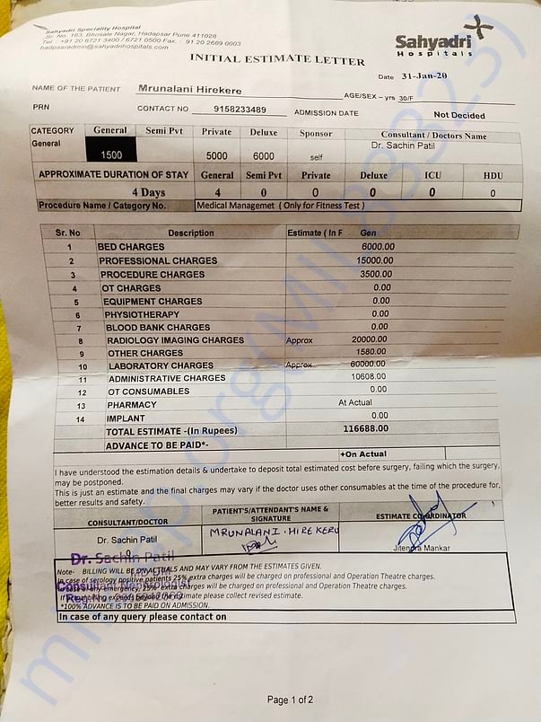 Quotation letter for Pre transplant fitness test