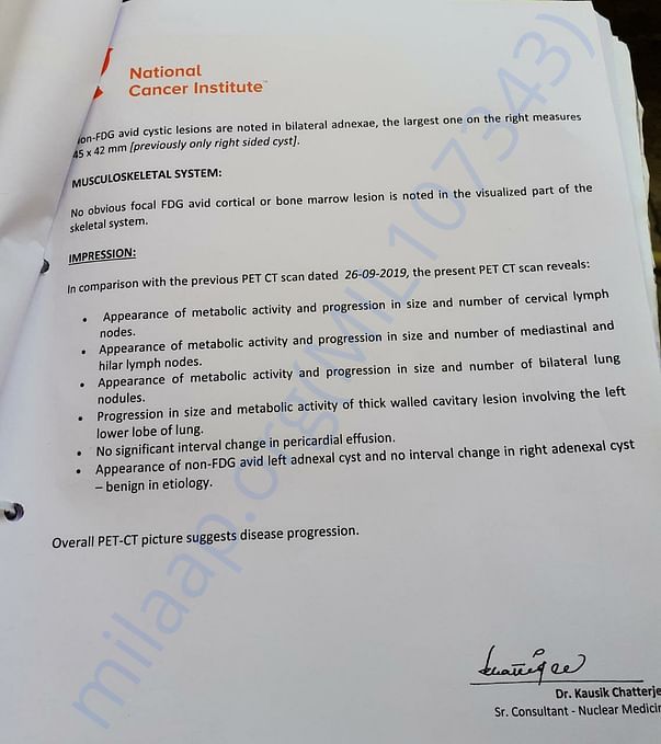Recent PET SCAN report