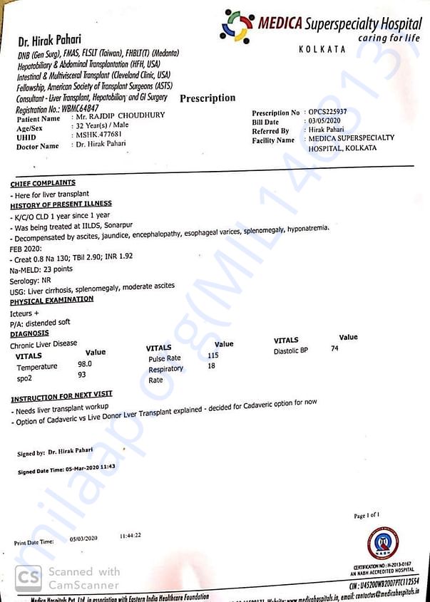 Recent follow-up prescription for transplant