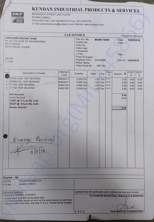 Buying bearings from SKF