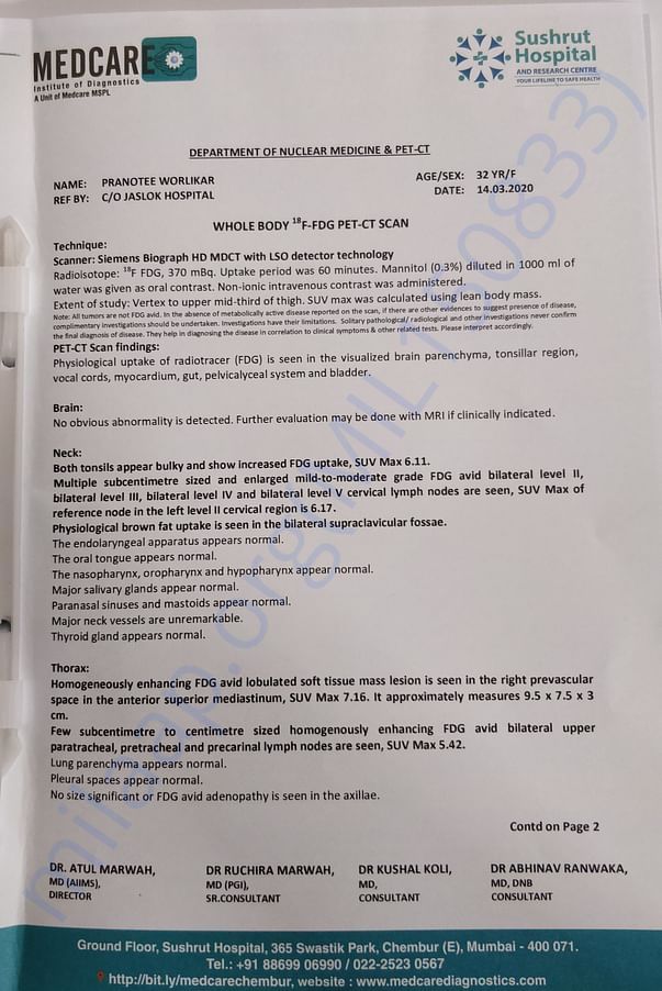 Pet scan report page 1