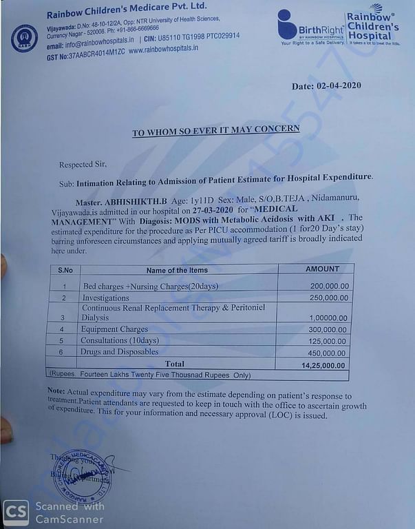 Medical estimation letter